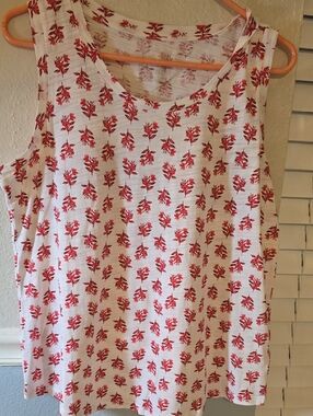 White Tank Top with Red Floral Print